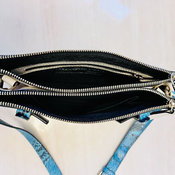 Vintage Francesco Biasia Black Leather Crossbody Bag Blue Python Strap Y2K Italy - Picture 9 of 16